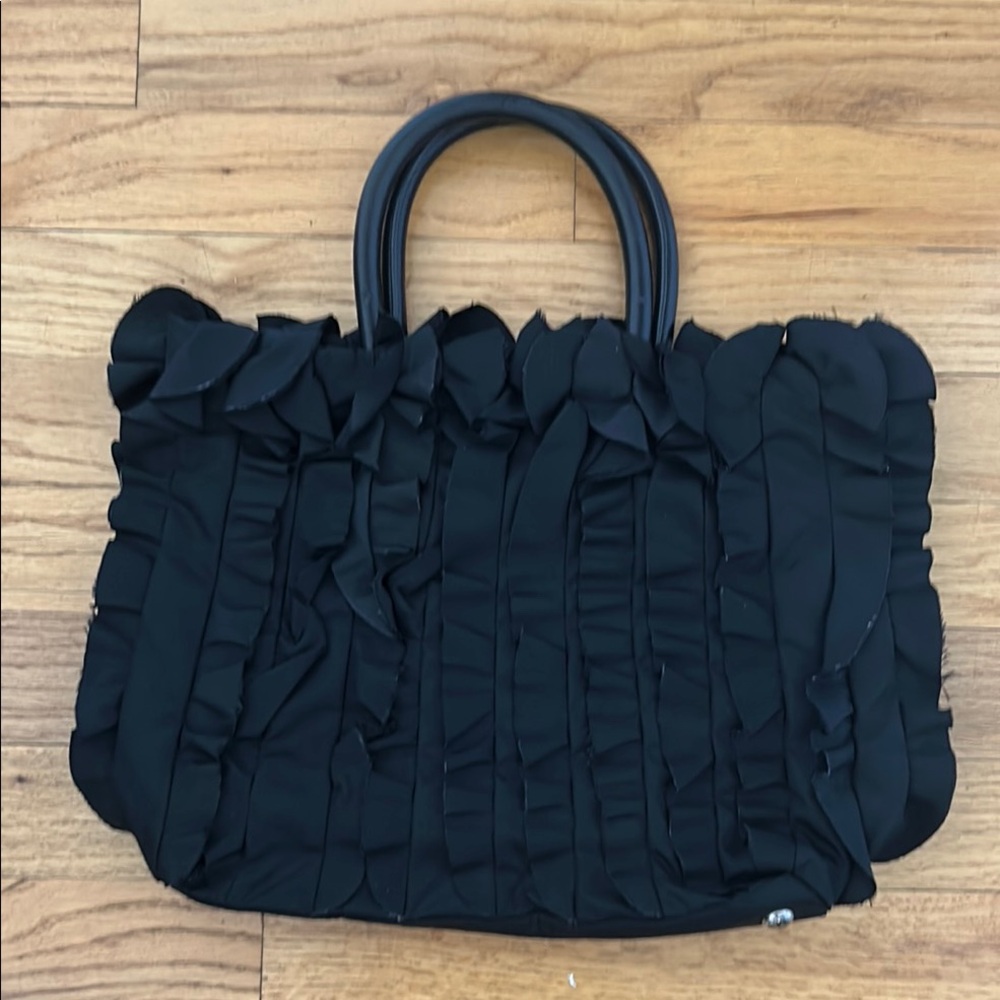 Prada Elegant Black Tessuto Ruffle Women's Bag